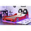 Lit plateforme simple en forme de voiture de course avec DEL et dossier rembourré, rouge