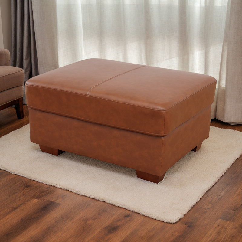 36.3" Genuine Cowhide Leather Ottoman, Brown Genuine Leather