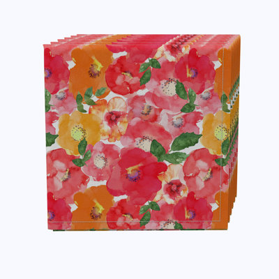 100% Cotton Red Floral Square Napkin