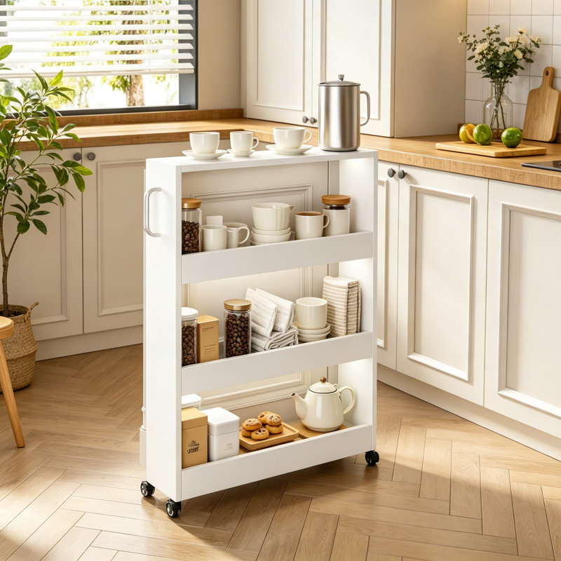 Chariot de rangement étroit à roulettes, chariot utilitaire mobile en métal léger à 4 niveaux pour la cuisine, la salle de bain, la buanderie, les espaces étroits du bureau, organisateur d'étagères mobiles