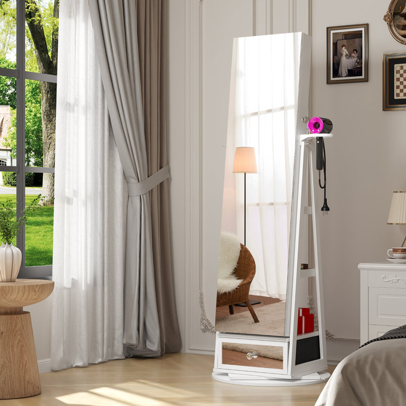 Armoire à bijoux rotative 22 po avec miroir, Blanc
