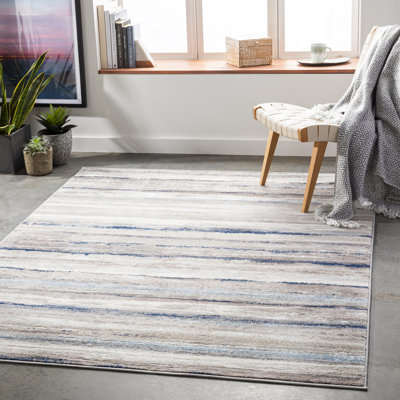 Banuelos Striped Light Blue/Off-White/Gray Area Rug