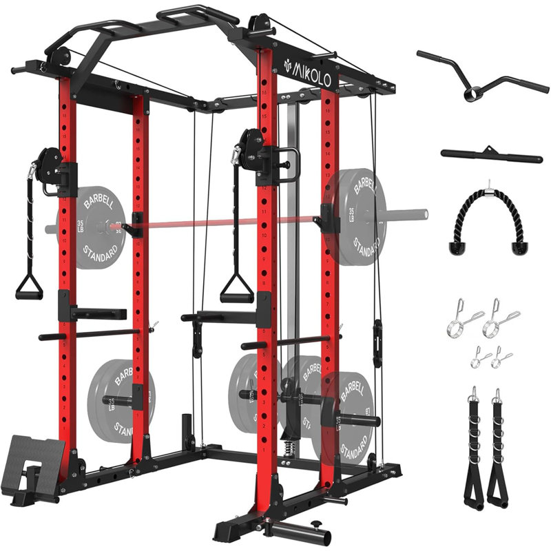 Cage électrique Mikolo, capacité de 1500 lb, câble croisé et système de déroulage latéral pour la salle de gym à domicile