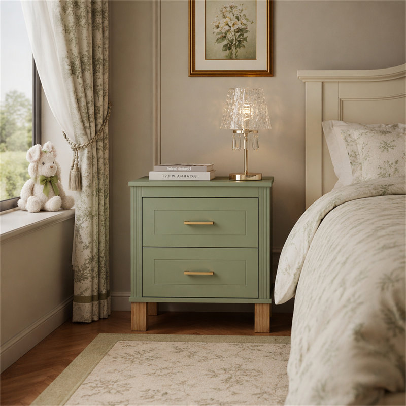 Table de chevet 2 tiroirs, Sage Green