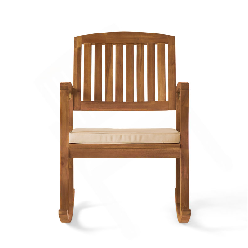 Acacia Wood Patio Outdoor Rocking Chair With Cushions For Garden, Lawn, Backyard, Pool,
