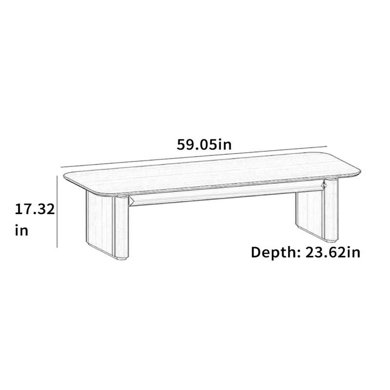 Table basse minimaliste en bois massif cerisier, H 17,32 po x L 59,05 po x l 23,62 po