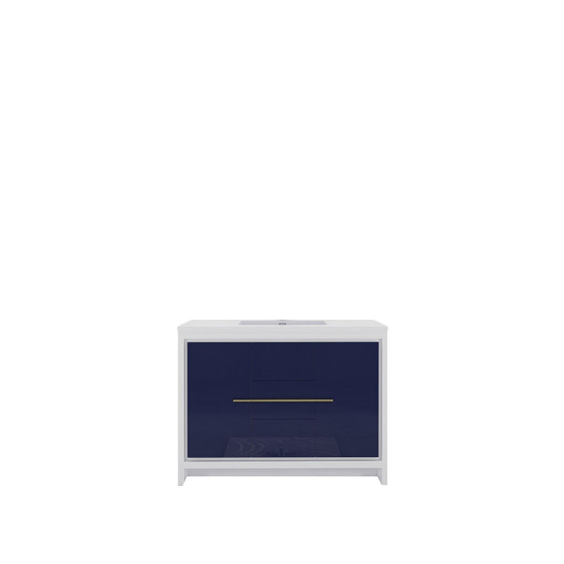 Eden 48" Single Sink Bathroom Vanity Set, Gloss White/Blue