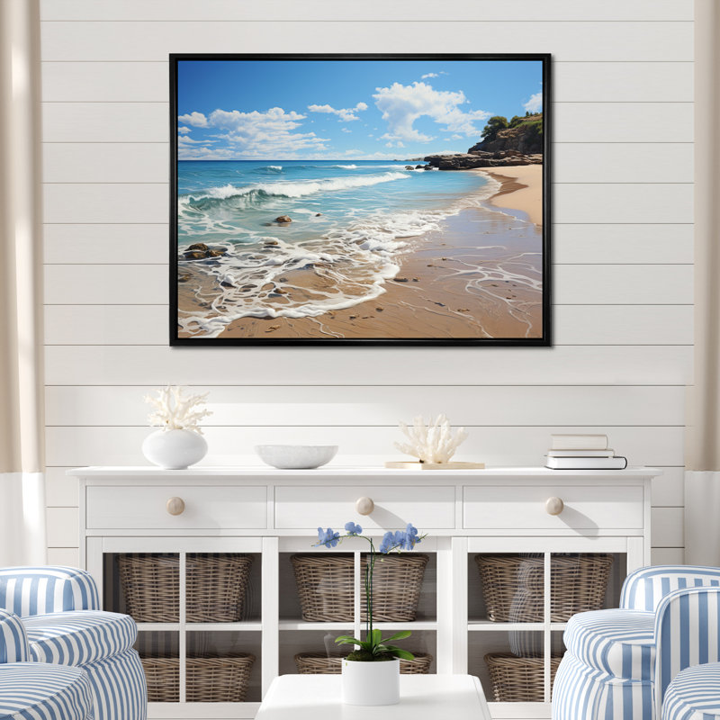 Beach Serenity Shore - Nautical & Beach Wall Art Prints, Cadre flottant noir, H 16 po x l 32 po x P 1 po