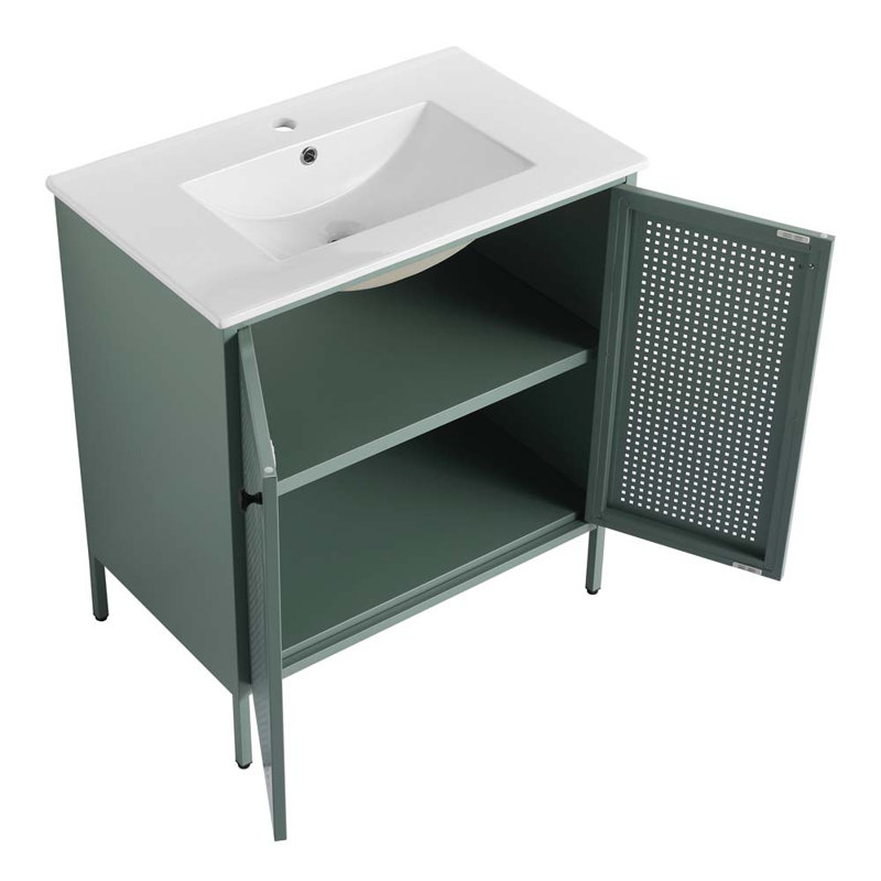 Meuble-lavabo simple avec plateau Arlener, Vert menthe