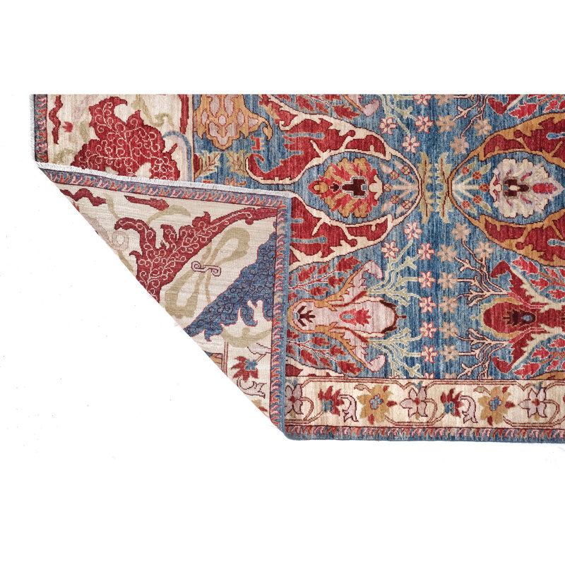 High-Quality Hand-Knotted Blue And Red Area Rug