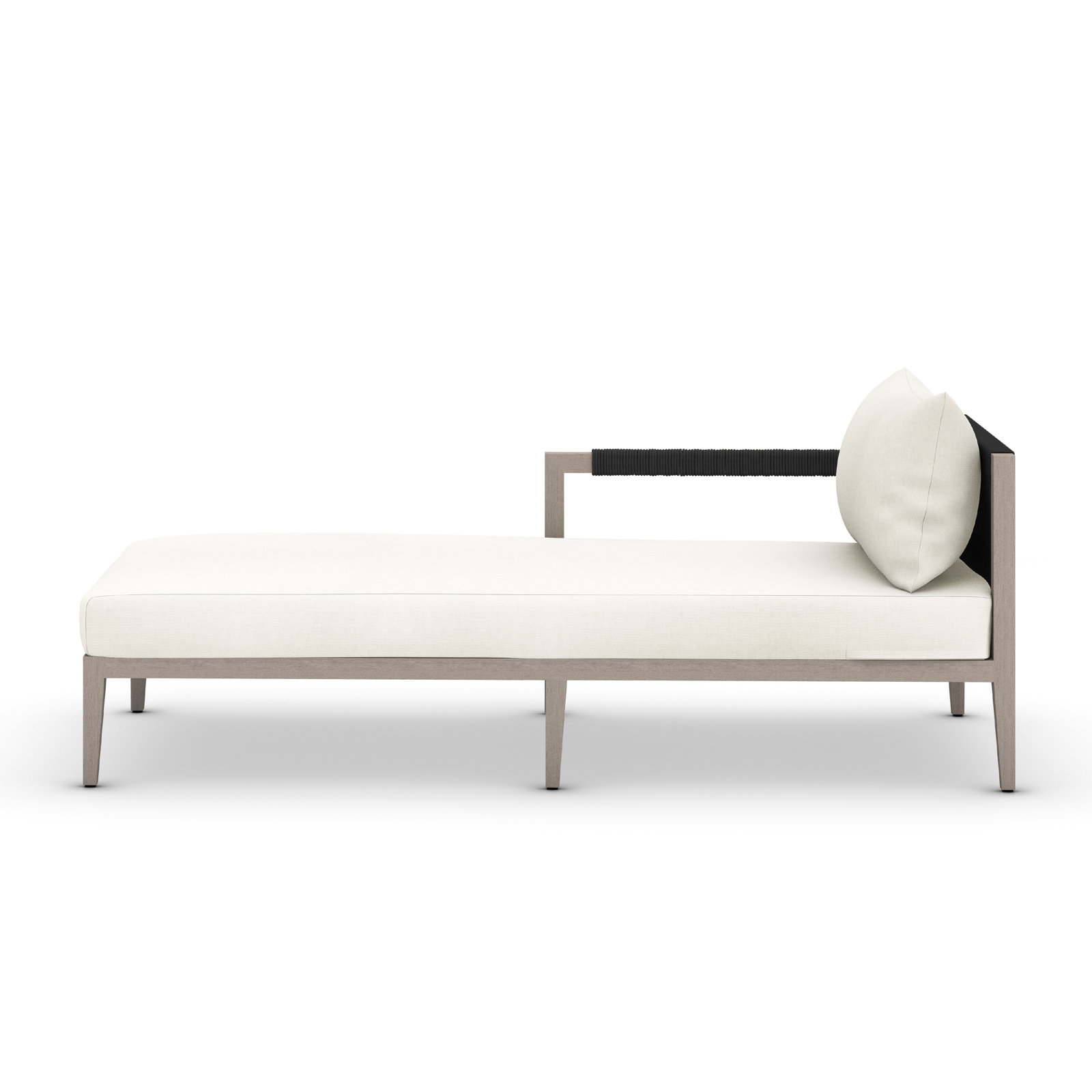 Kristine 33'' Outdoor Teak Chaise Lounge, Polyester Blend Ivory, Weathered Gray/Dark Gray