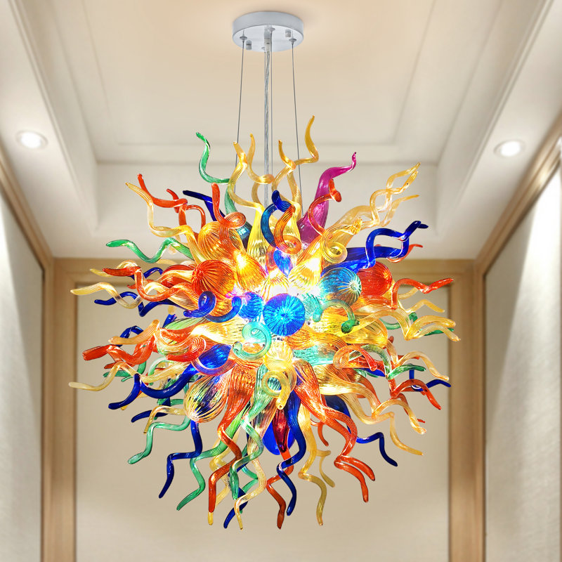 Semi-recessed Ceiling Light Fixture, Hand Blown Coloured Glass Chandeliers With Bulbs