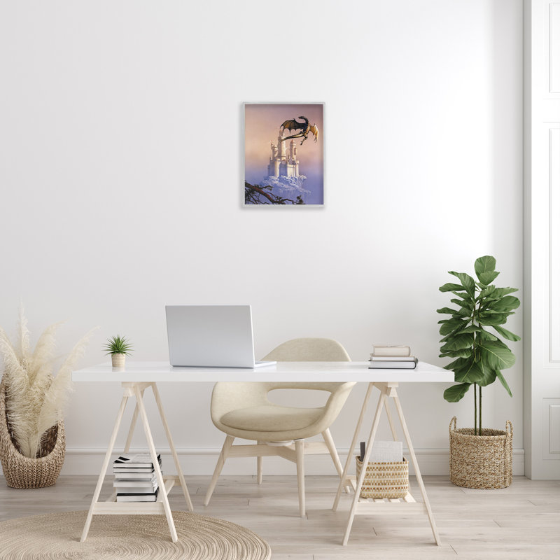 «Magical Dragon & Castle», art de la giclée encadrée par Ciruelo, Estampe numérique Farmhouse, H 20 po x l 16 po