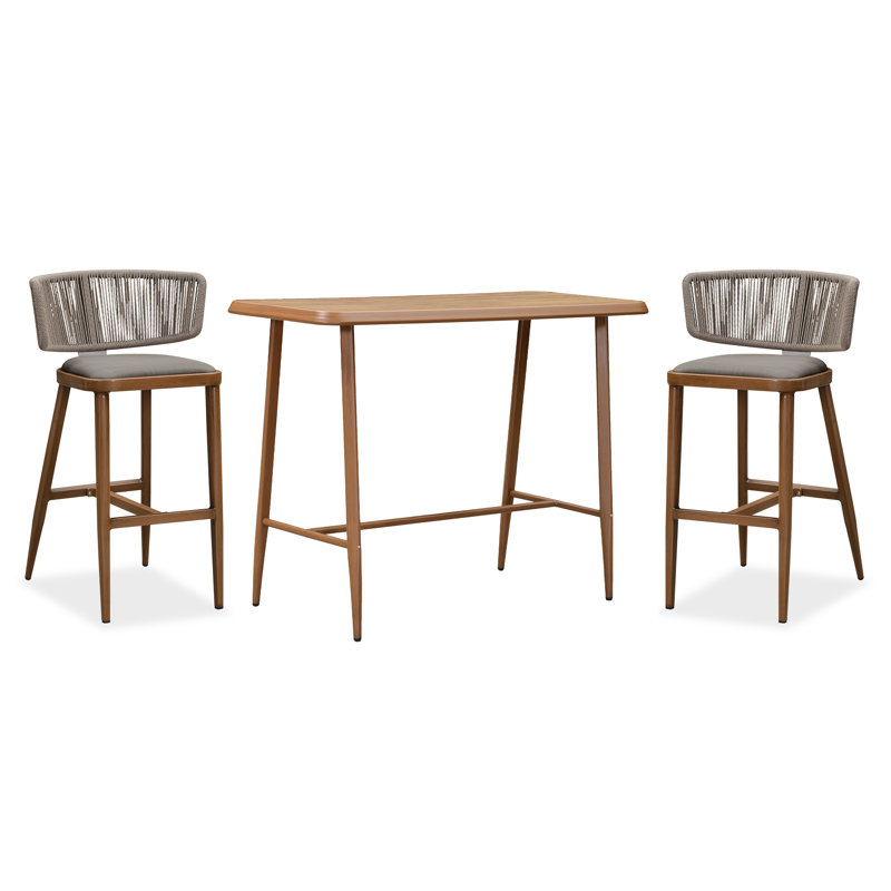 Rectangular 2 - Person 59" Long Light Luxury Aluminum Alloy Bar Height Dining Set With Cushions