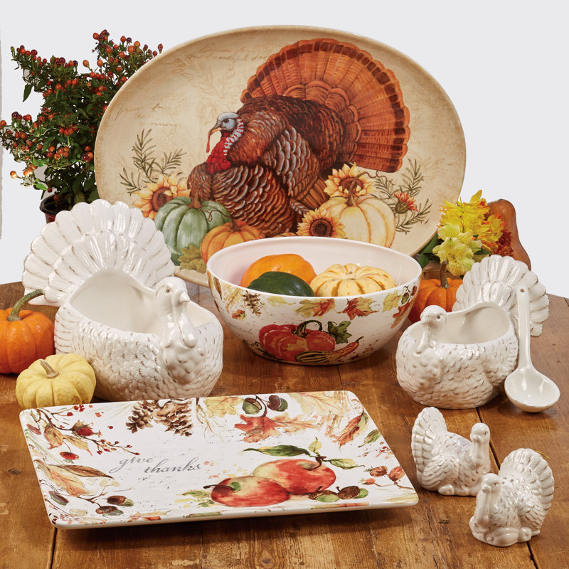 Rustic Multicolor Ceramic Oval Serving Platter with Animal and Floral Print