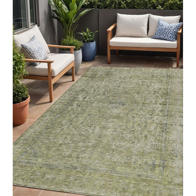 Tapis d'extérieur lavable abstrait sauge et beige 5 pi x 8 pi