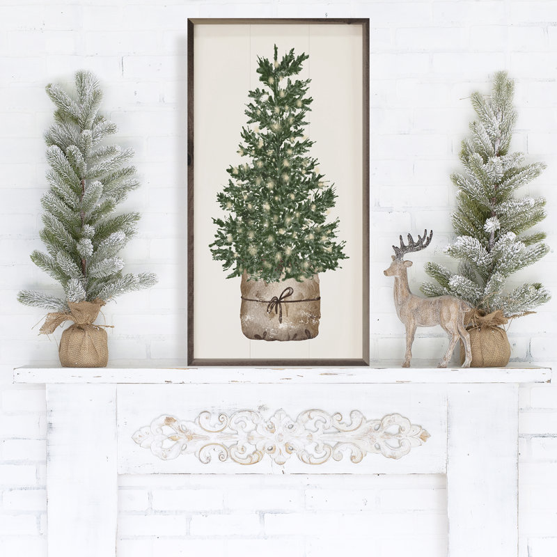 Aquarelle arbre de Noël avec lumières, H 24 po x l 12 po