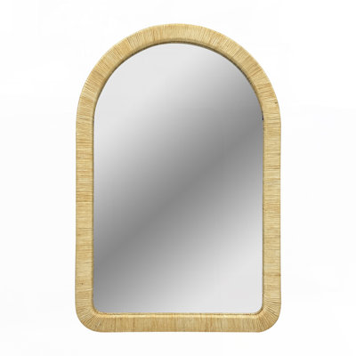Natural Rattan Arched Wall Mirror 39x26x1.2 Inches
