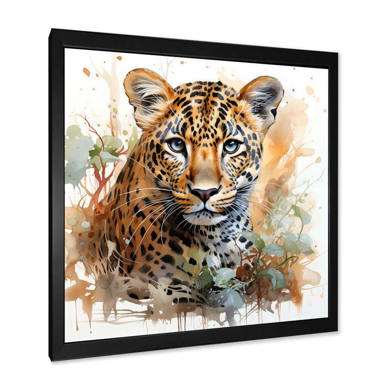 Portrait d'élégance de léopard brun - Art mural animal léopard / guépard, Cadre photo noir, H 16 po x l 16 po x P 1 po