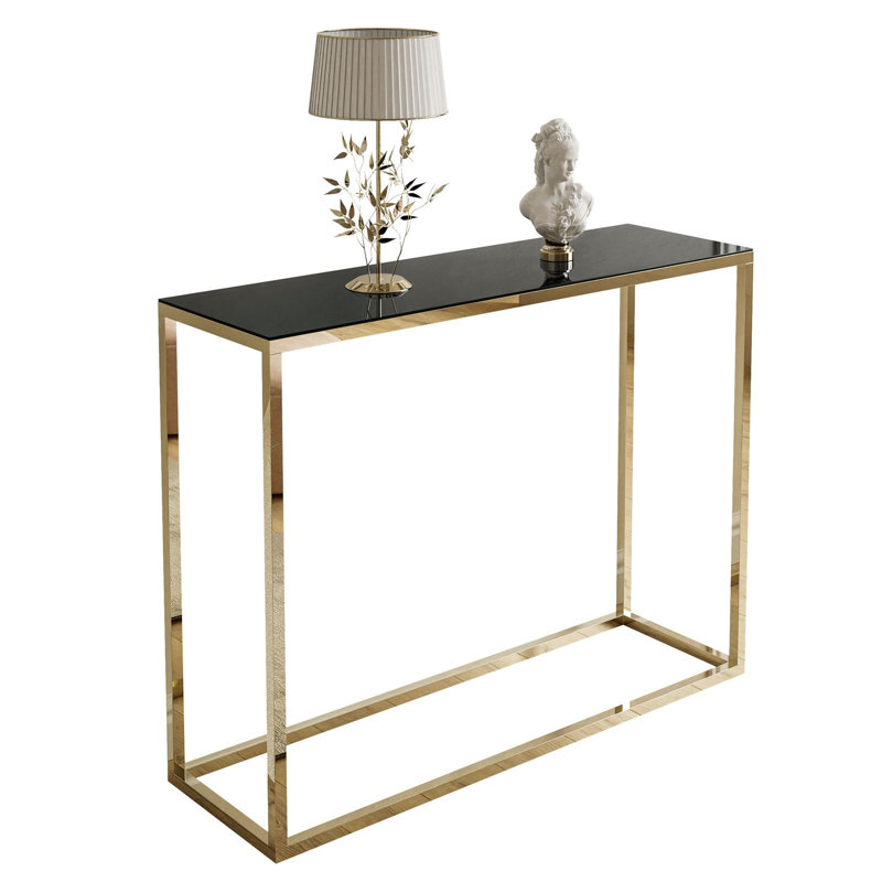 Claborn Stone Top Console Table, 78cm H x 80cm W x 30cm D, White
