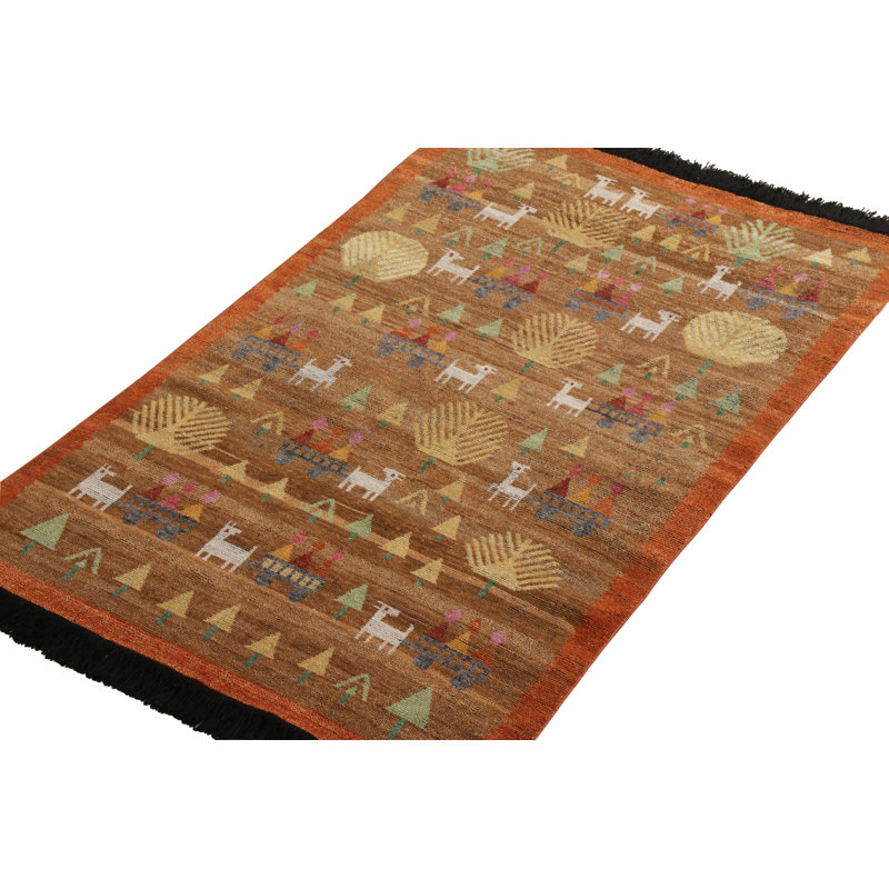 Rug & Kilim’S Scandinavian Folk Art Rug In Brown With Pictorial Pattern, Square 4'