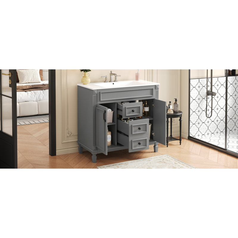 Meuble-lavabo 36 po avec lavabo supérieur, Gris