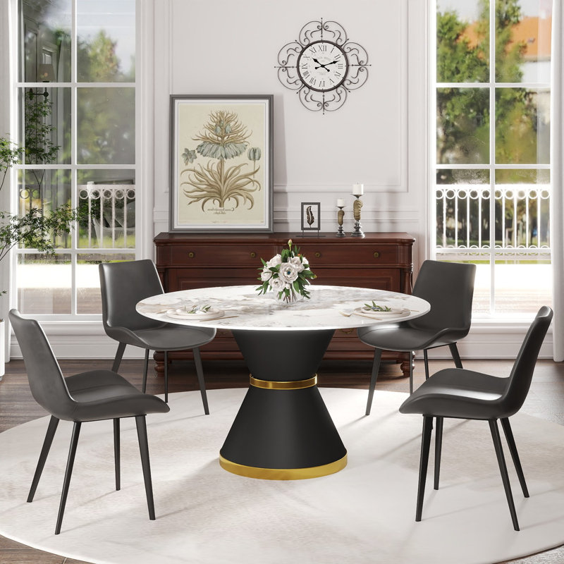 Table de salle à manger moderne 53 po en pierre artificielle ronde en acier au carbone pouvant accueillir 6 personnes
