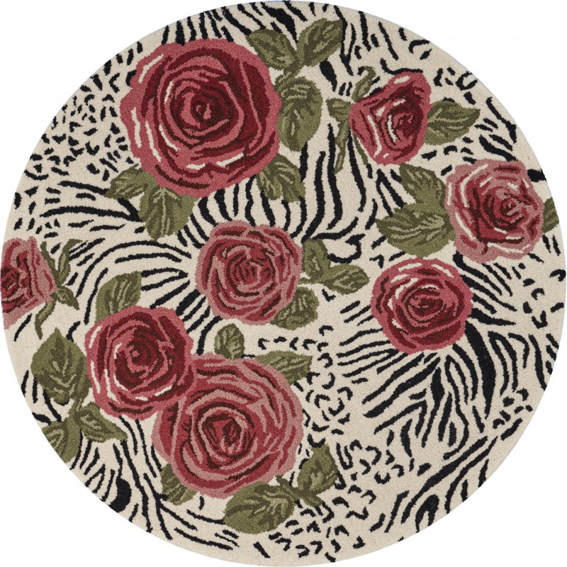Tapis rond rouge / noir / beige en coton touffeté à la main Hogge, Rond 4 pi