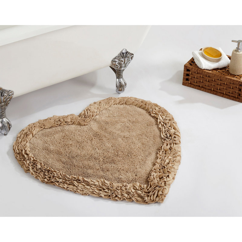 Zetilla 100% Cotton Tufted Bath Rug with Spray Latex Backing Machine Washable Luxurious Ruffle Border Ultra Soft and Absorbent Bathroom Rug 30 Heart
