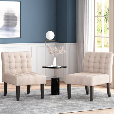 Chaise d'appoint de 2 personnes - siège en tissu beige avec une forme de pantoufle traditionnelle et des pieds en bois modernes pour le divertissement