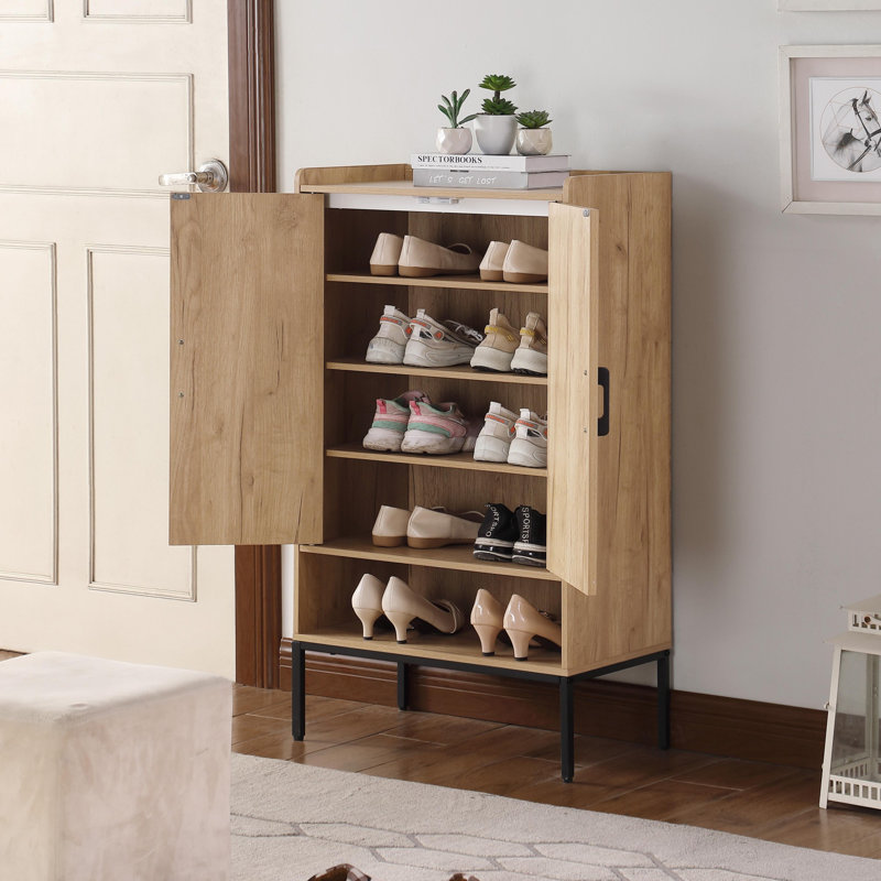 Retro Shoe Cabinet with Rattan Doors