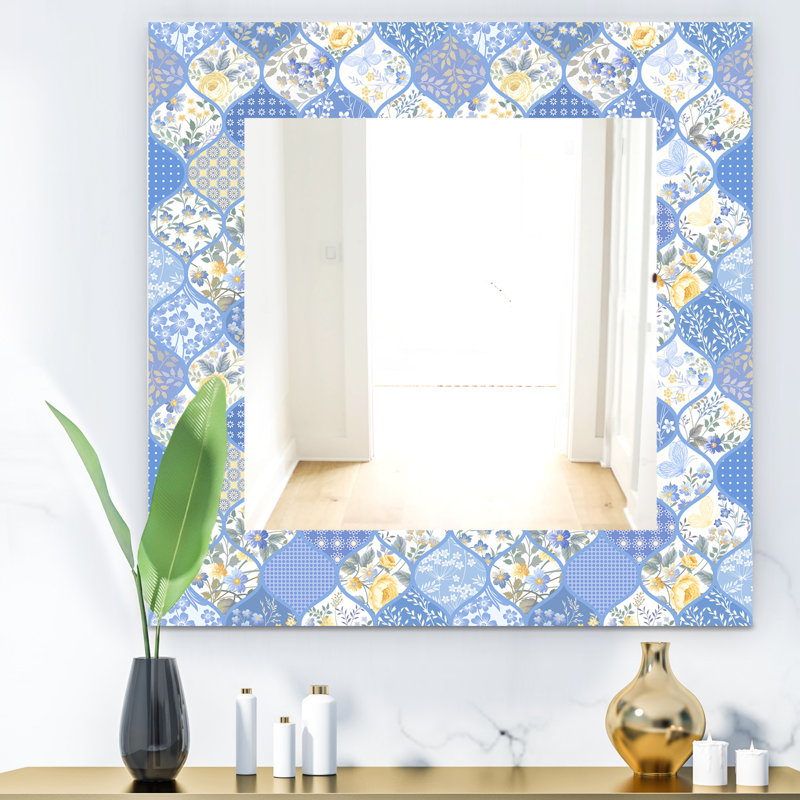 Miroir mural 15 mid-century scandinave, L 29,5 po x H 39,4 po, Damassé