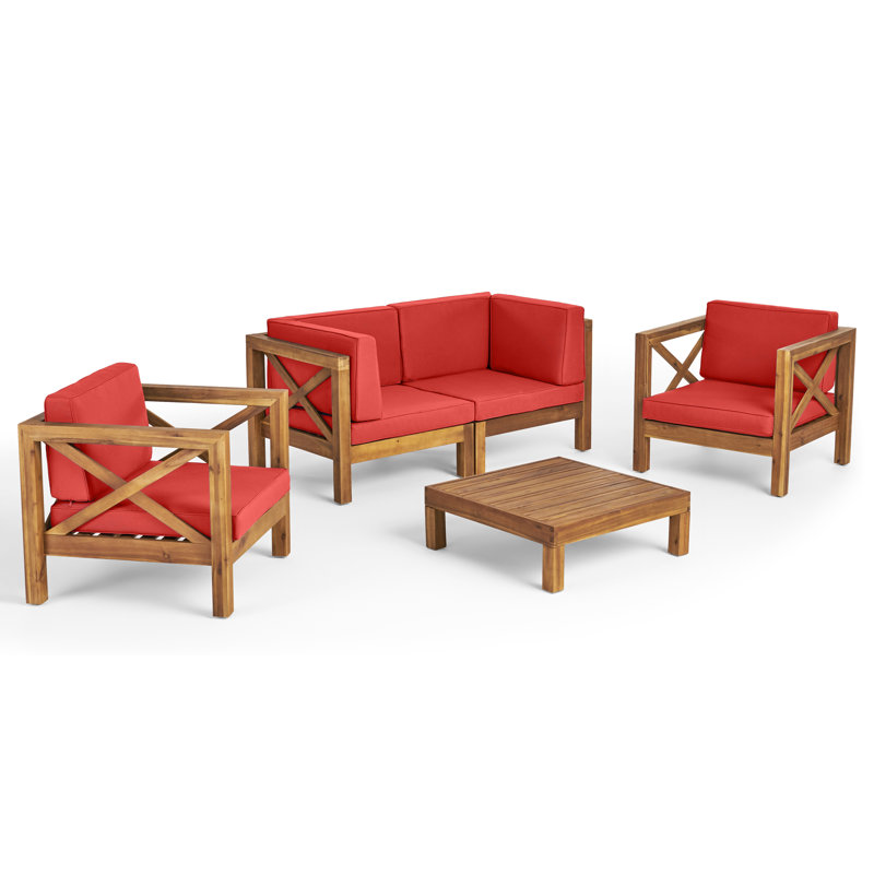 Ensemble de conversation avec canapé et coussins 4 pièces Raymo, Rouge