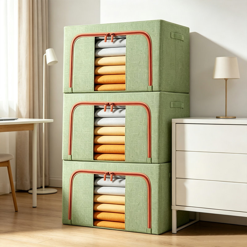 Clothes Storage Bins Boxes with Metal Frame - (Extra Large-105L), Green
