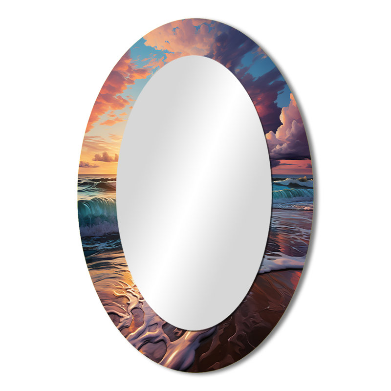 Sunset Horizon II - Miroir décoratif ovale côtier sur métal, 36 po x 24 po