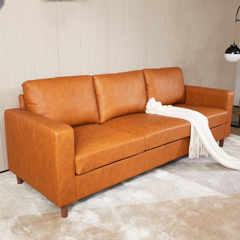 3 Seater Leather Couch, Mid Century Faux Leather Sofa For Living Room Furniture