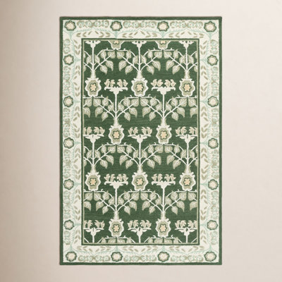 Earthly Treasures 215 Hand Tufted Wool/Cotton/Viscose Floral Rug in Green/Ivory