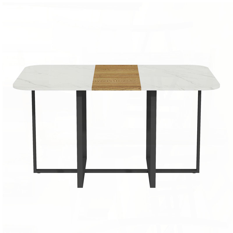 Modern Dining Table with Faux Marble and Wood Grain (4-6 Seater), 31" H x 39.5" W x 59" D