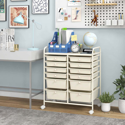 12-drawer Rolling Storage Cart Organizer Cart With 2 Sizes Plastic Drawers 