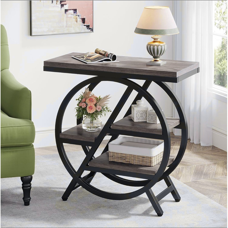 Table de bout étroite 25,59 po avec tablettes de rangement à 3 niveaux
