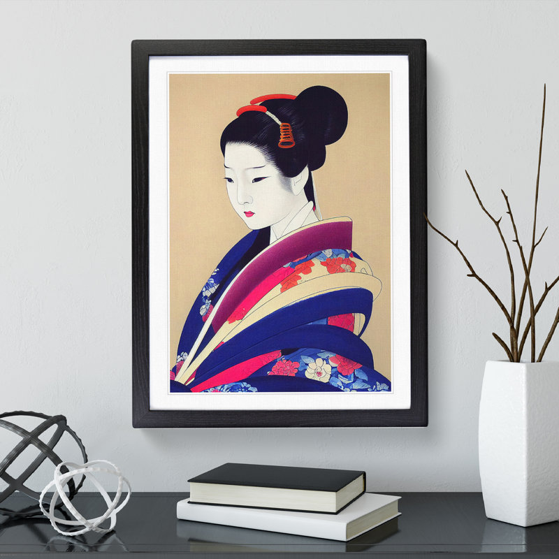 View Of A Geisha No.5 - Single Picture Frame Painting, 64cm H x 46cm W x 2cm D, Black Framed