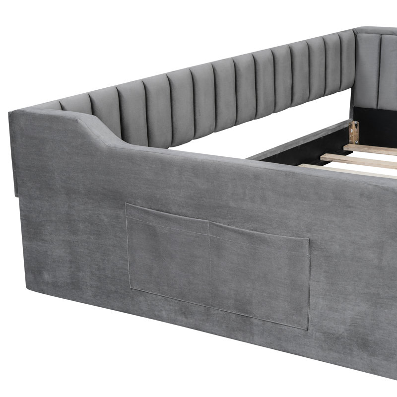 Lit de jour rembourré gris avec rangement latéral - ajoute un élément chic sans sommier tapissier, Grey