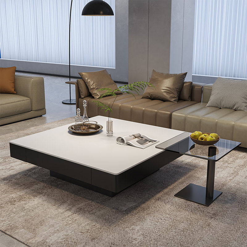 Table basse moderne minimaliste carrée en granit, H 13,8 po x L 31,5 po x l 31,5 po