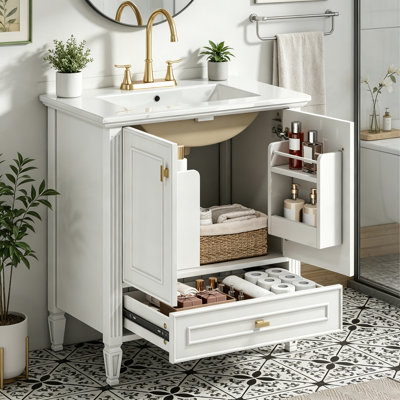 Bathroom Vanity with Sink, 1 Drawer and 2 Soft-Close Doors
