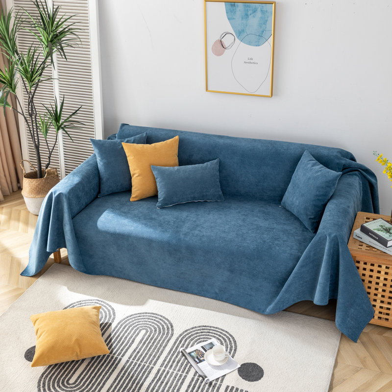 Housse de canapé en polyester imperméable pour animaux de compagnie, H 71 po x l 150 po x P 0,2 po, Polyester bleu foncé