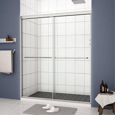 Bypass Shower Door, 56 - 60" X 70", 1/4" Tempered Glass, Polished Finish, And Leak Performance 70" With Smooth Sliding Function Enhanced
