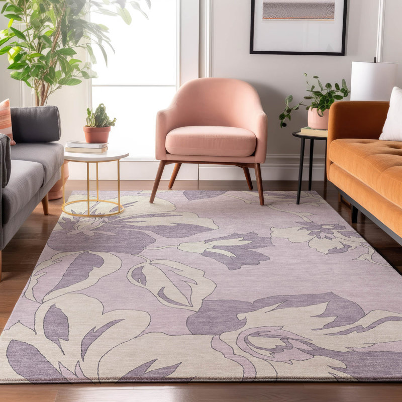 Tapis lavande Prisco lavable à la machine de qualité supérieure, Rectangulaire 8 pi x 10 pi
