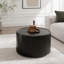 Table basse ronde avec plateau en verre trempé et rangement dissimulé-954058083-954058084