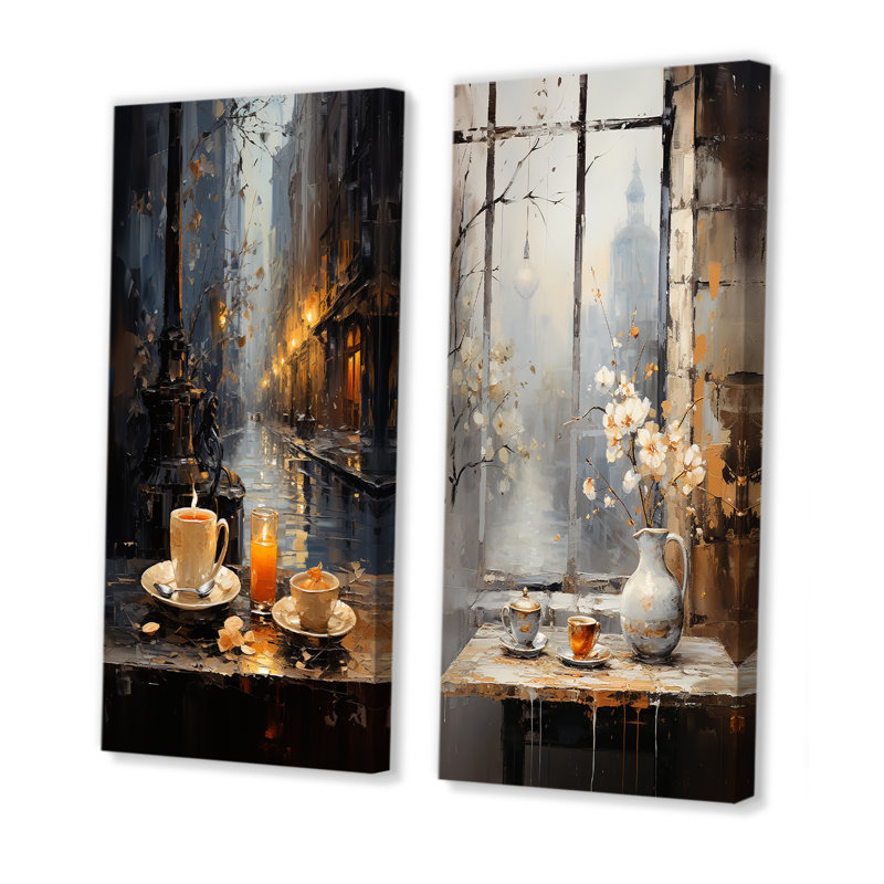 Tea Time In London - ensemble de 2 impressions sur toile café et thé, H 28 po x l 25 po, Toile tendue