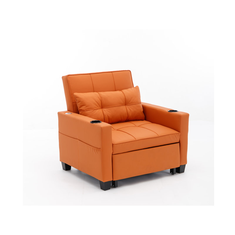 Fauteuil convertible capitonné large de 34,3 po Kurtiss, Similicuir orange